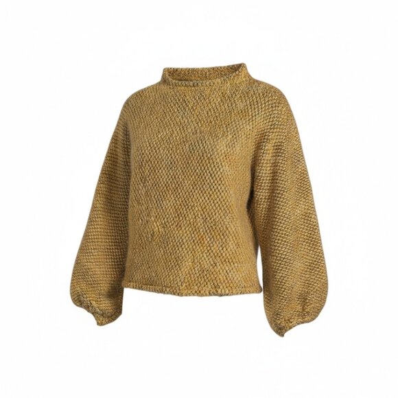 Bryn Walker Anna Giallo Knit Funnel Neck Gathered Long Sleeve Sweater Size Med - Picture 4 of 8